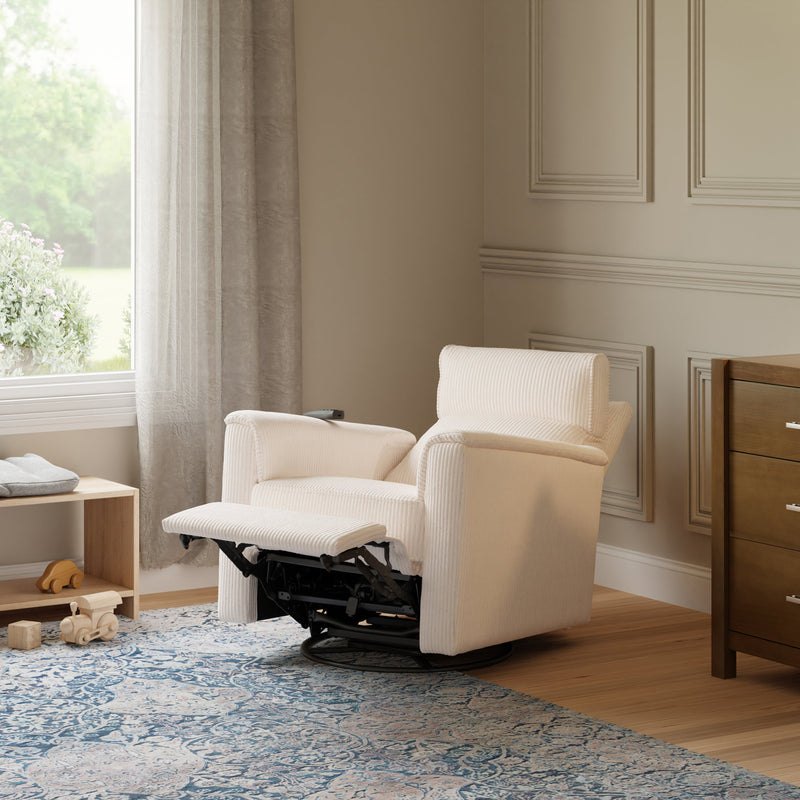 Monogram by Namesake Willa Deluxe Power Recliner and Swivel Glider with Heat + Massage | Ivory Corduroy | EXCLUSIVE!