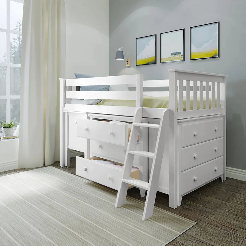 Jackpot Deluxe Windsor Twin-Size Storage Loft Bed with Two Dressers + Desk