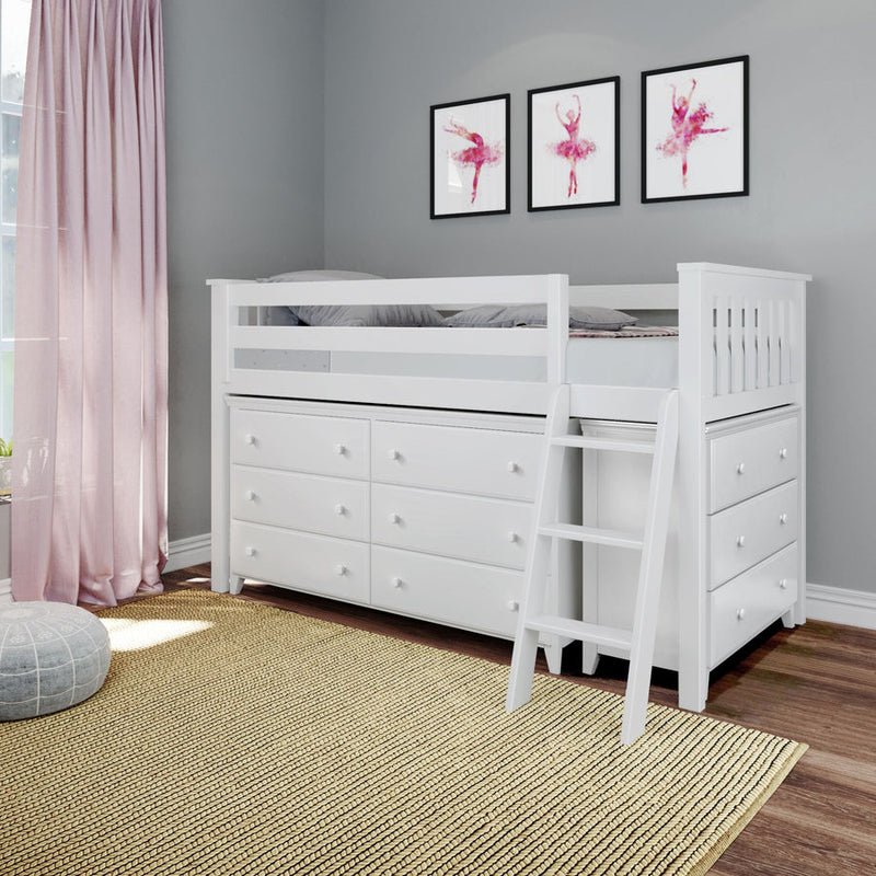 Jackpot Deluxe Windsor Twin Storage Loft Bed with Two Dressers — Cozy Kids Furniture Jackpot Deluxe Windsor Twin Storage Loft Bed with Two Dressers — Cozy Kids Furniture