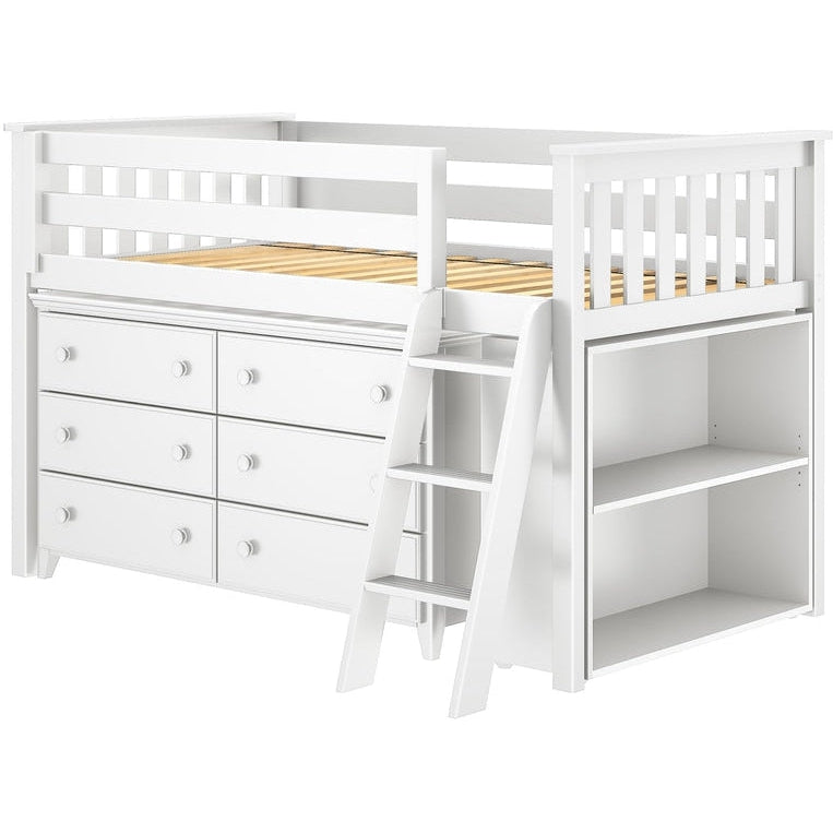 Jackpot Deluxe Windsor Twin Storage Loft Bed with Dresser + Bookcase