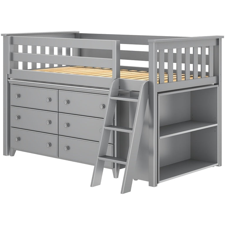 Jackpot Deluxe Windsor Twin Storage Loft Bed with Dresser + Bookcase