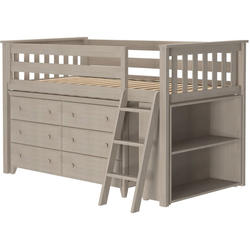 Jackpot Deluxe Windsor Twin Storage Loft Bed with Dresser + Bookcase