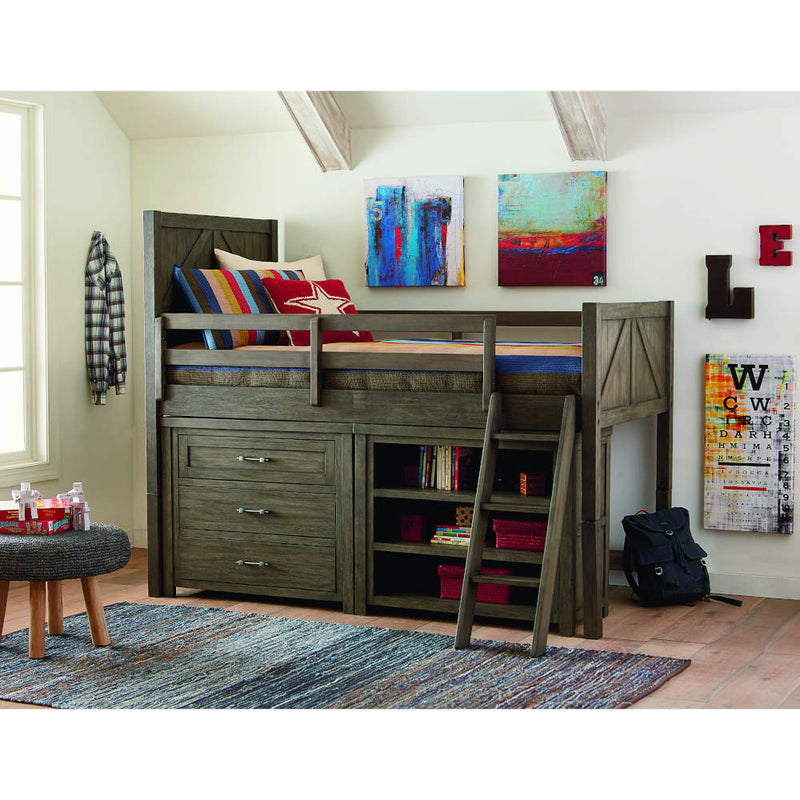 Legacy Classic Kids Bunkhouse Mid Loft Twin Bed with Single Dresser & Bookcase