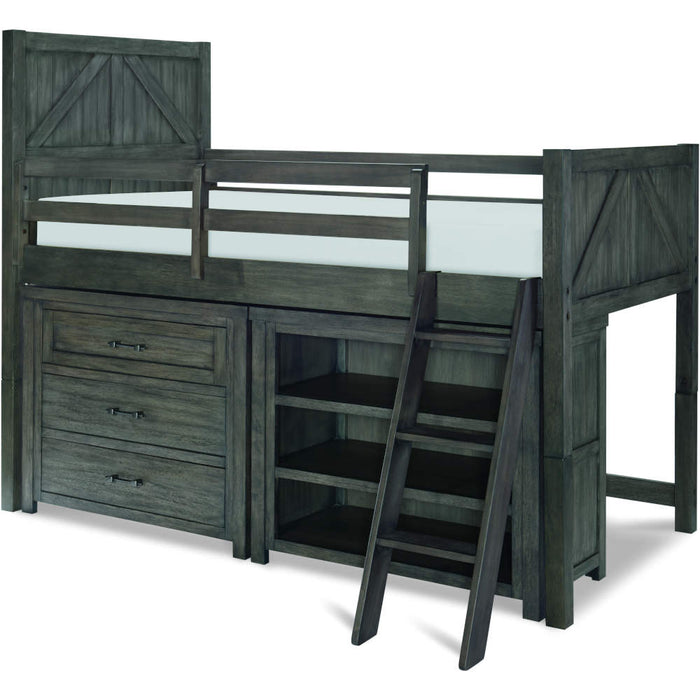 Legacy Classic Kids Bunkhouse Mid Loft Twin Bed with Single Dresser & Bookcase
