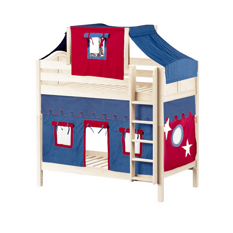 Maxtrix Twin High Bunk Bed with Straight Ladder, Top Tent + Curtain