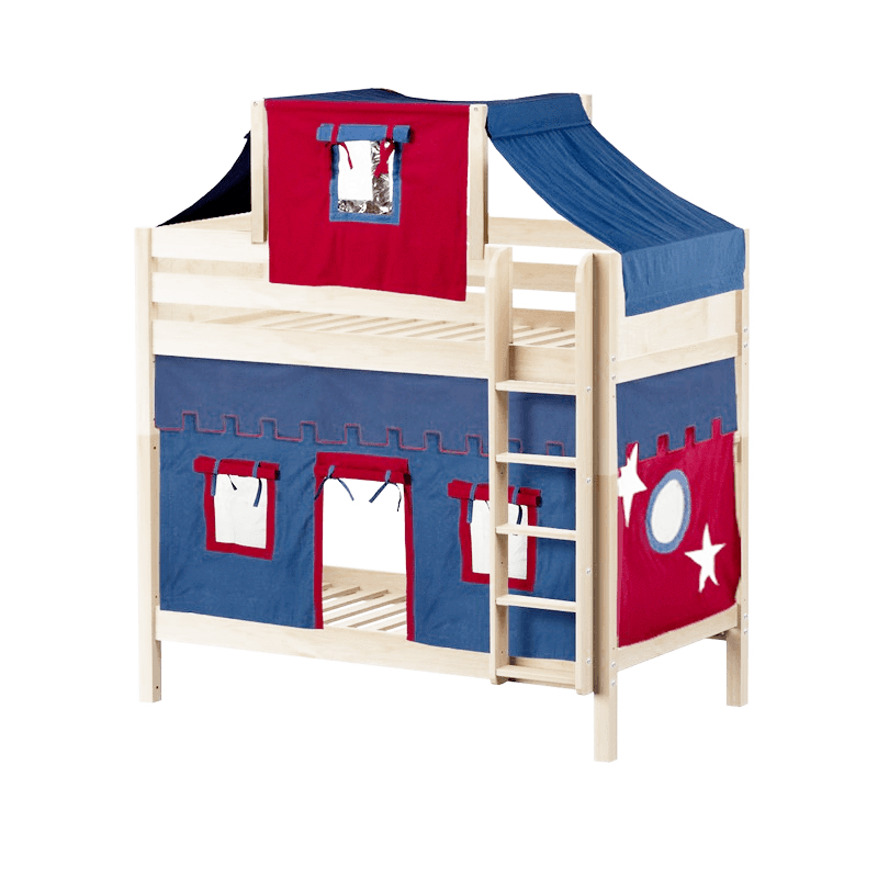 Maxtrix Twin High Bunk Bed with Straight Ladder, Top Tent + Curtain