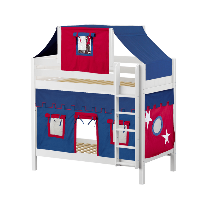 Maxtrix Twin High Bunk Bed with Straight Ladder, Top Tent + Curtain