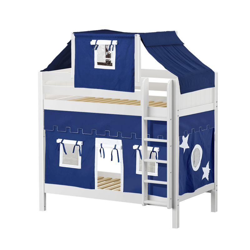 Maxtrix Twin High Bunk Bed with Straight Ladder, Top Tent + Curtain
