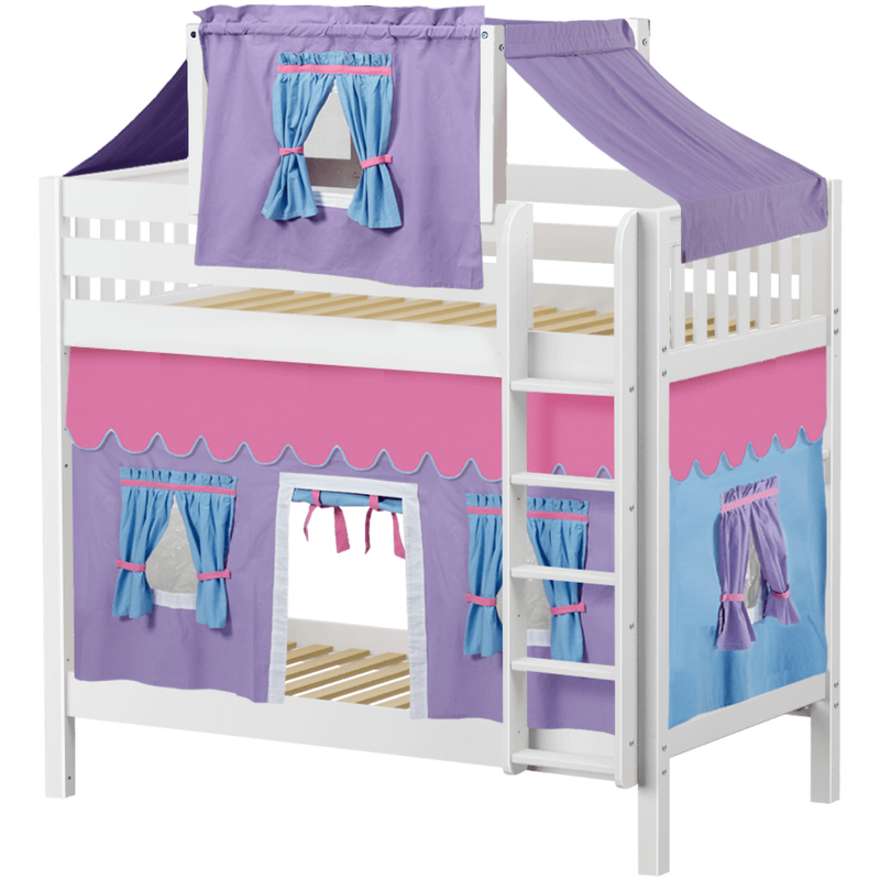 Maxtrix Twin High Bunk Bed with Straight Ladder, Top Tent + Curtain