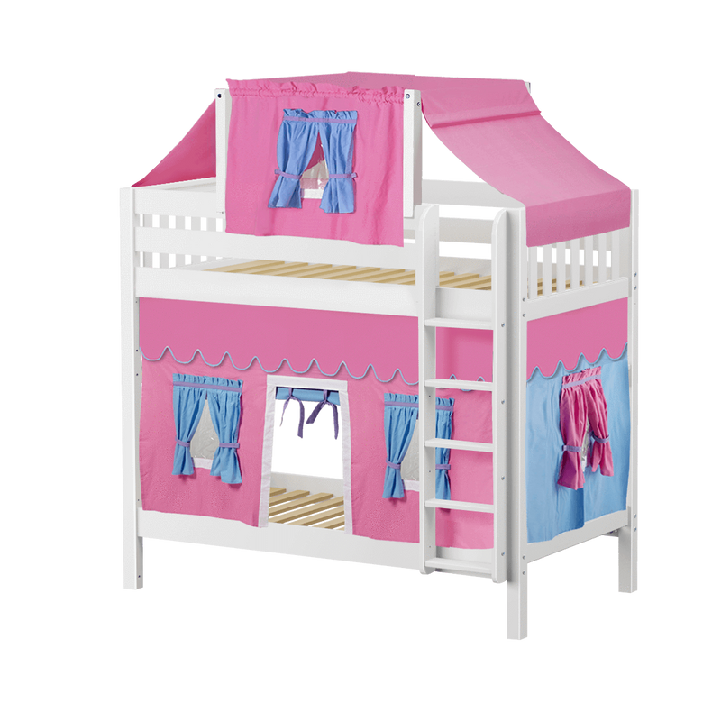 Maxtrix Twin High Bunk Bed with Straight Ladder, Top Tent + Curtain