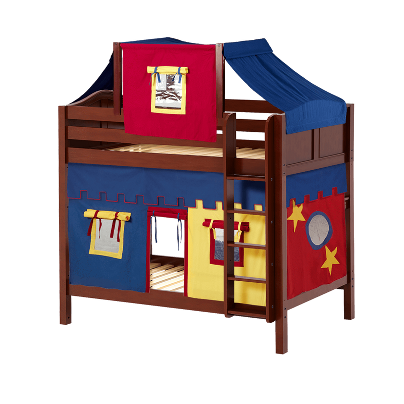 Maxtrix Twin High Bunk Bed with Straight Ladder, Top Tent + Curtain