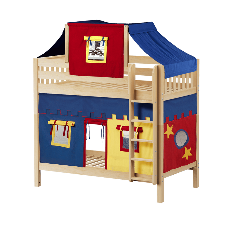 Maxtrix Twin High Bunk Bed with Straight Ladder, Top Tent + Curtain