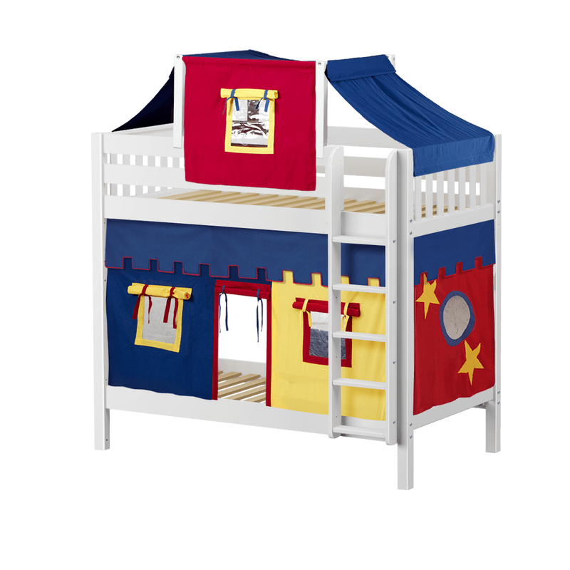 Maxtrix Twin High Bunk Bed with Straight Ladder, Top Tent + Curtain