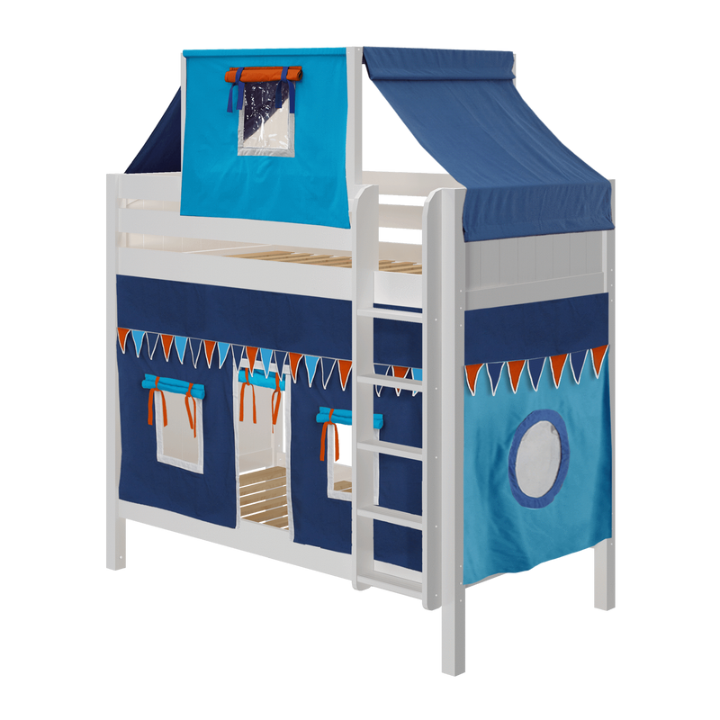 Maxtrix Twin High Bunk Bed with Straight Ladder, Top Tent + Curtain