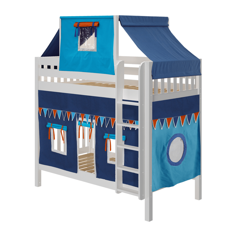 Maxtrix Twin High Bunk Bed with Straight Ladder, Top Tent + Curtain