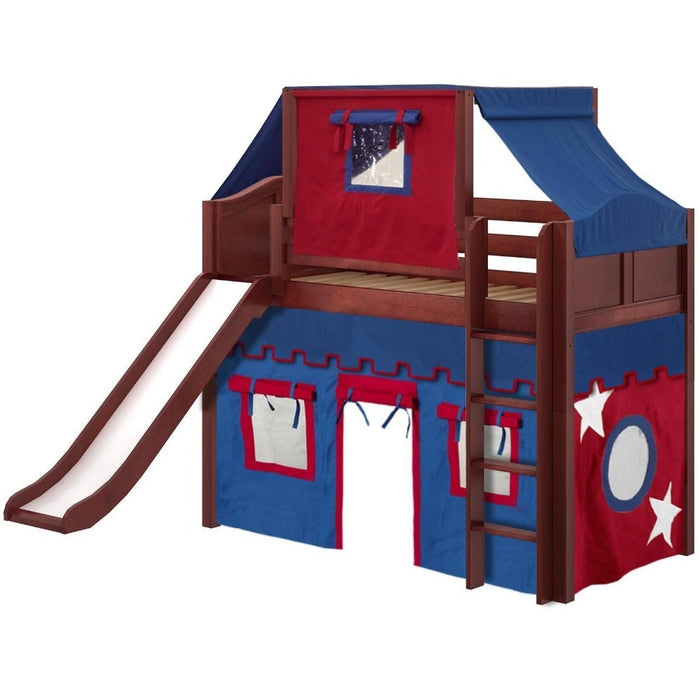 Maxtrix Twin Mid Loft Bed with Straight Ladder, Curtain, Top Tent + Slide