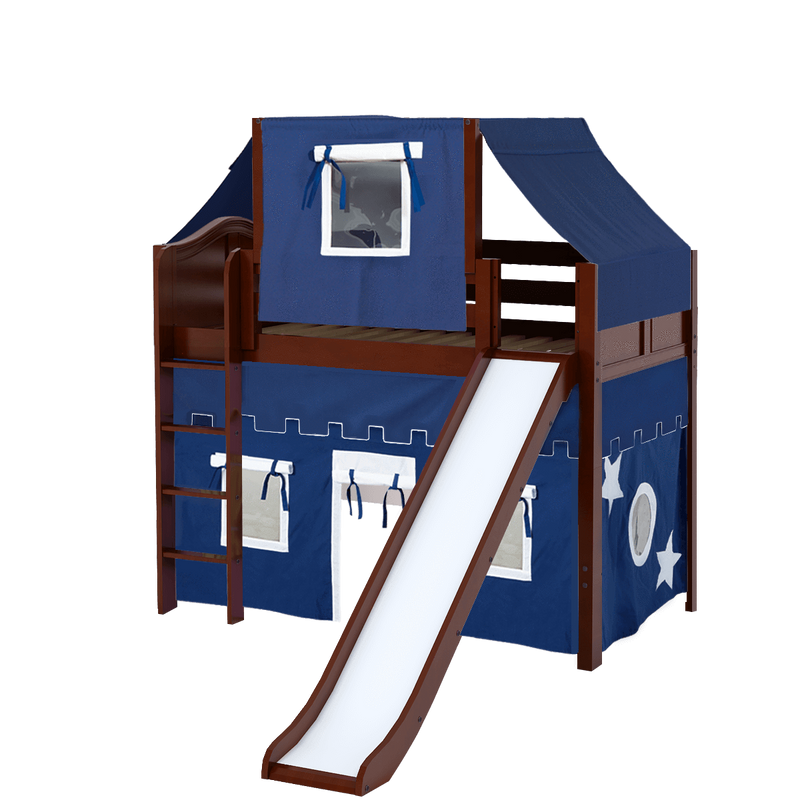 Maxtrix Twin Mid Loft Bed with Straight Ladder, Curtain, Top Tent + Slide