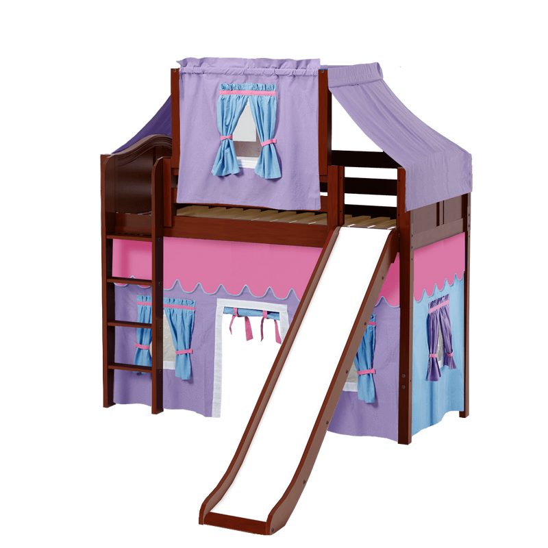 Maxtrix Twin Mid Loft Bed with Straight Ladder, Curtain, Top Tent + Slide