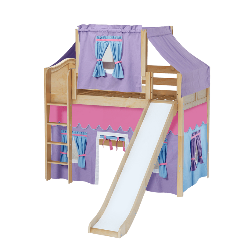 Maxtrix Twin Mid Loft Bed with Straight Ladder, Curtain, Top Tent + Slide