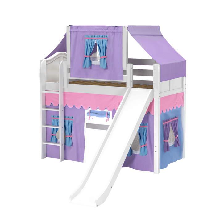 Maxtrix Twin Mid Loft Bed with Straight Ladder, Curtain, Top Tent + Slide