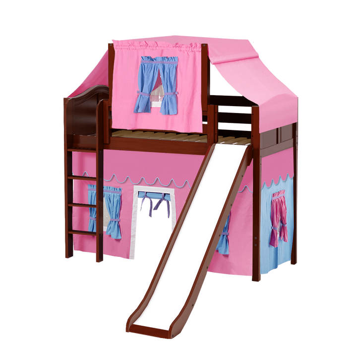 Maxtrix Twin Mid Loft Bed with Straight Ladder, Curtain, Top Tent + Slide