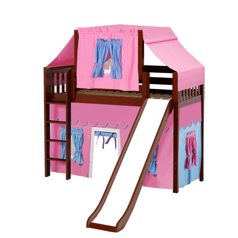 Maxtrix Twin Mid Loft Bed with Straight Ladder, Curtain, Top Tent + Slide
