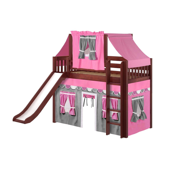 Maxtrix Twin Mid Loft Bed with Straight Ladder, Curtain, Top Tent + Slide