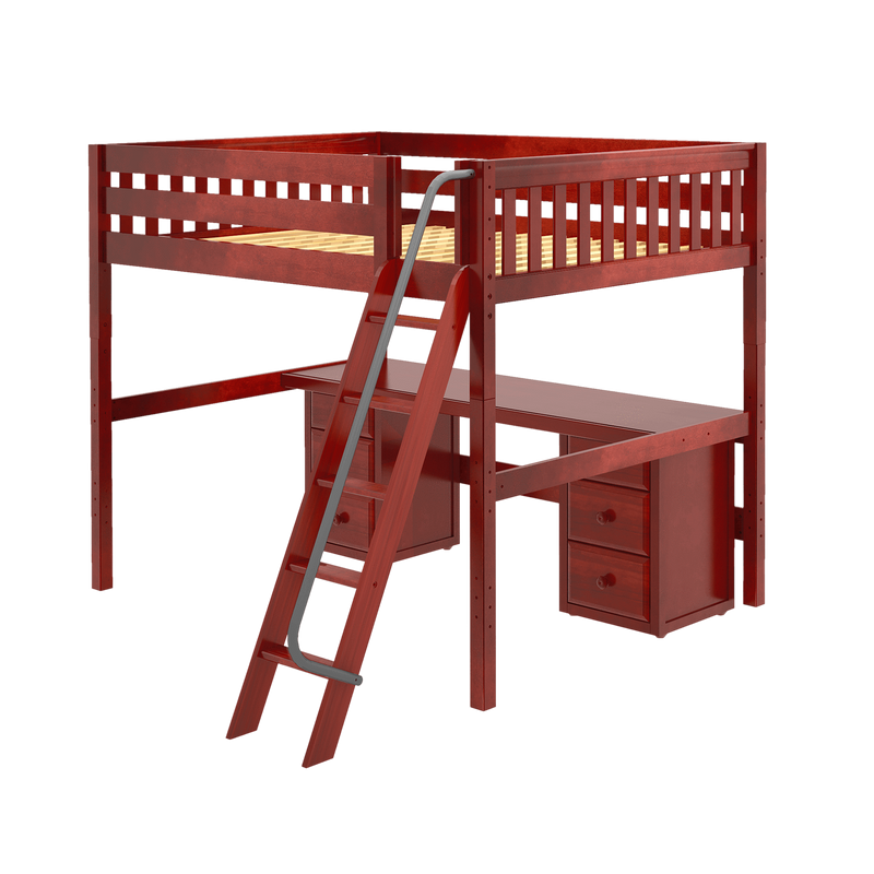 Maxtrix Queen High Loft Bed with Angled Ladder + Desk