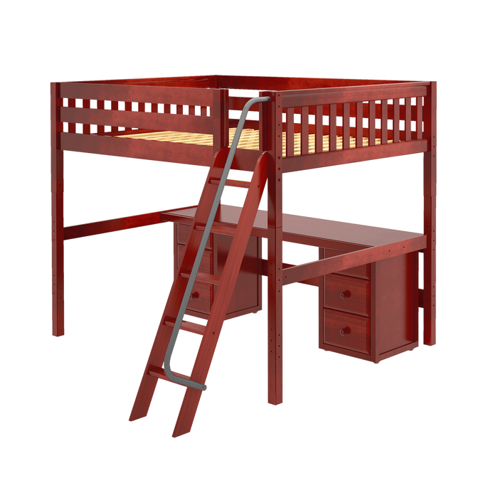 Maxtrix Queen High Loft Bed with Angled Ladder + Desk