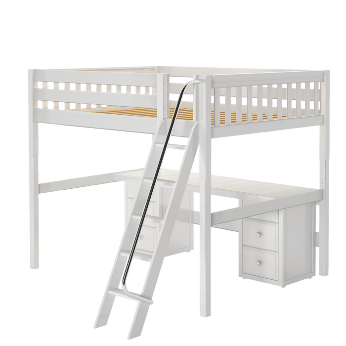 Maxtrix Queen High Loft Bed with Angled Ladder + Desk