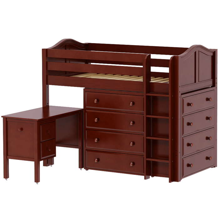 Maxtrix Twin Mid Loft Bed with Straight Ladder, Storage + Desk