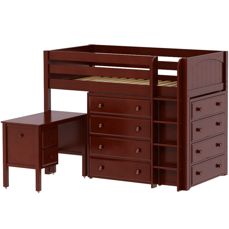 Maxtrix Twin Mid Loft Bed with Straight Ladder, Storage + Desk