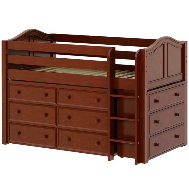 Maxtrix Twin Low Loft Bed with Straight Ladder + Storage