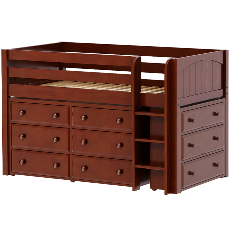 Maxtrix Twin Low Loft Bed with Straight Ladder + Storage