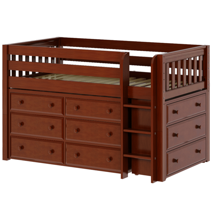 Maxtrix Twin Low Loft Bed with Straight Ladder + Storage