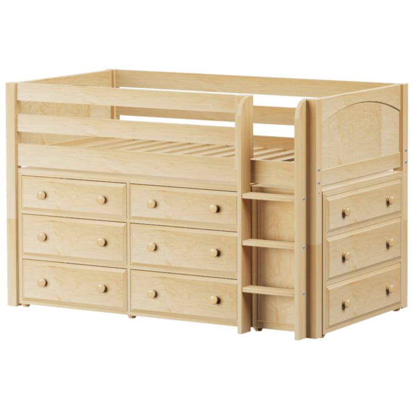 Maxtrix Twin Low Loft Bed with Straight Ladder + Storage