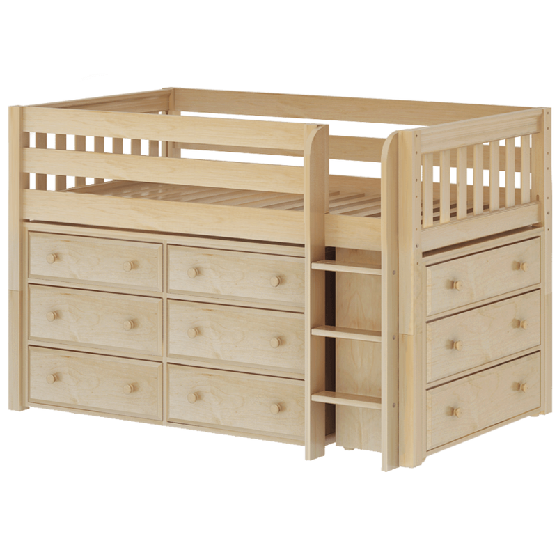 Maxtrix Twin Low Loft Bed with Straight Ladder + Storage