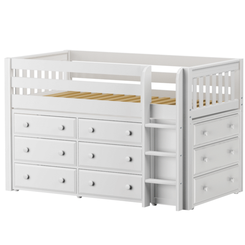 Maxtrix Twin Low Loft Bed with Straight Ladder + Storage