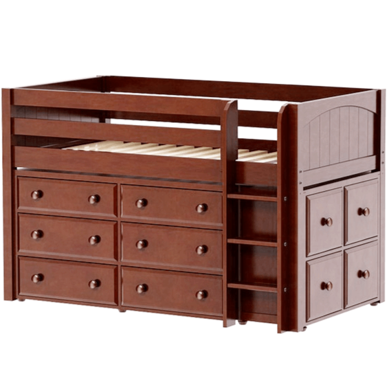 Maxtrix Twin Low Loft Bed with Straight Ladder + Storage