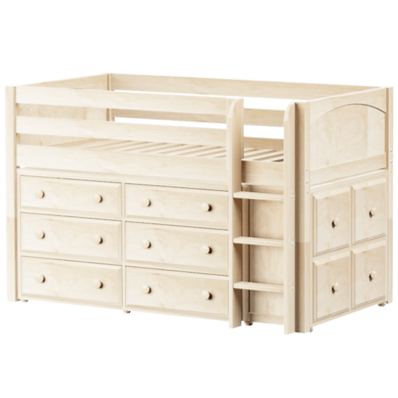 Maxtrix Twin Low Loft Bed with Straight Ladder + Storage