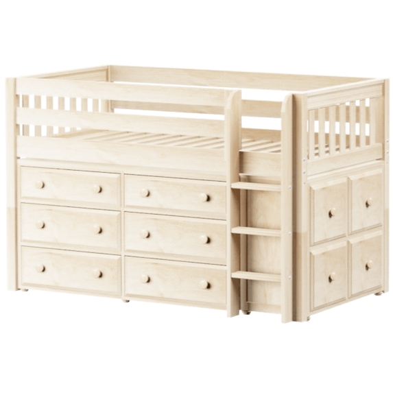 Maxtrix Twin Low Loft Bed with Straight Ladder + Storage