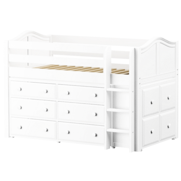 Maxtrix Twin Low Loft Bed with Straight Ladder + Storage