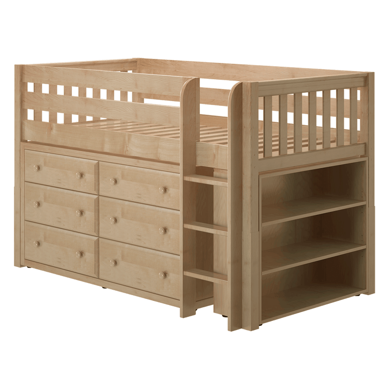 Maxtrix Twin Low Loft Bed with Straight Ladder + Storage