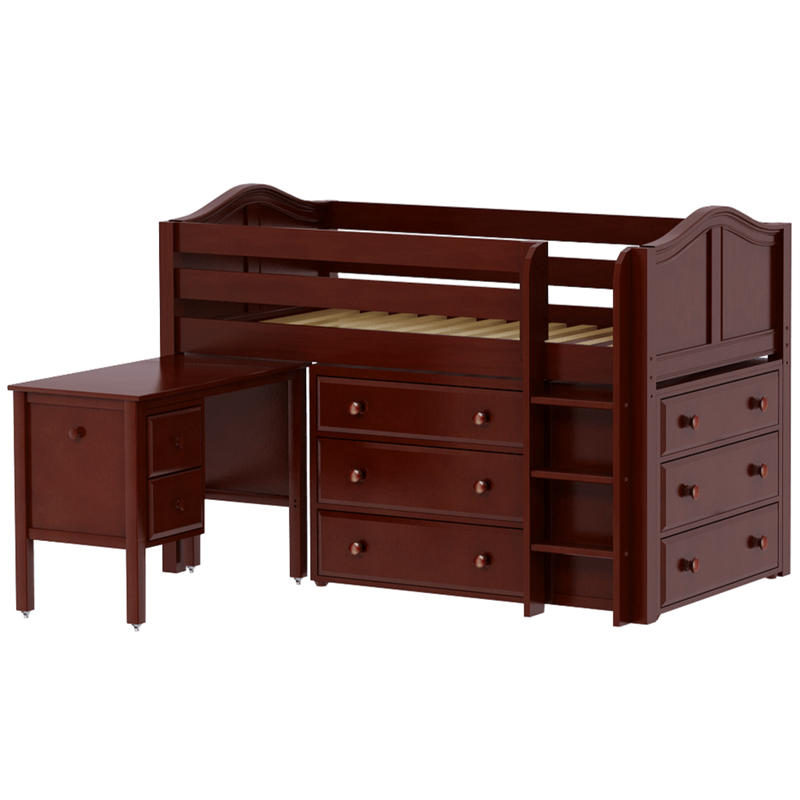 Maxtrix Twin Low Loft Bed with Straight Ladder, Storage + Desk