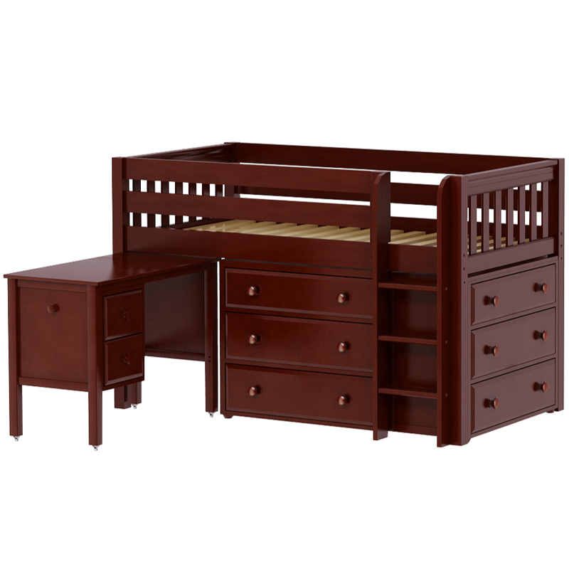 Maxtrix Twin Low Loft Bed with Straight Ladder, Storage + Desk