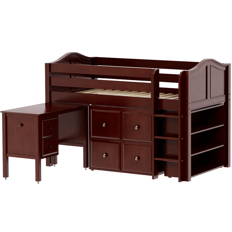 Maxtrix Twin Low Loft Bed with Straight Ladder, Storage + Desk