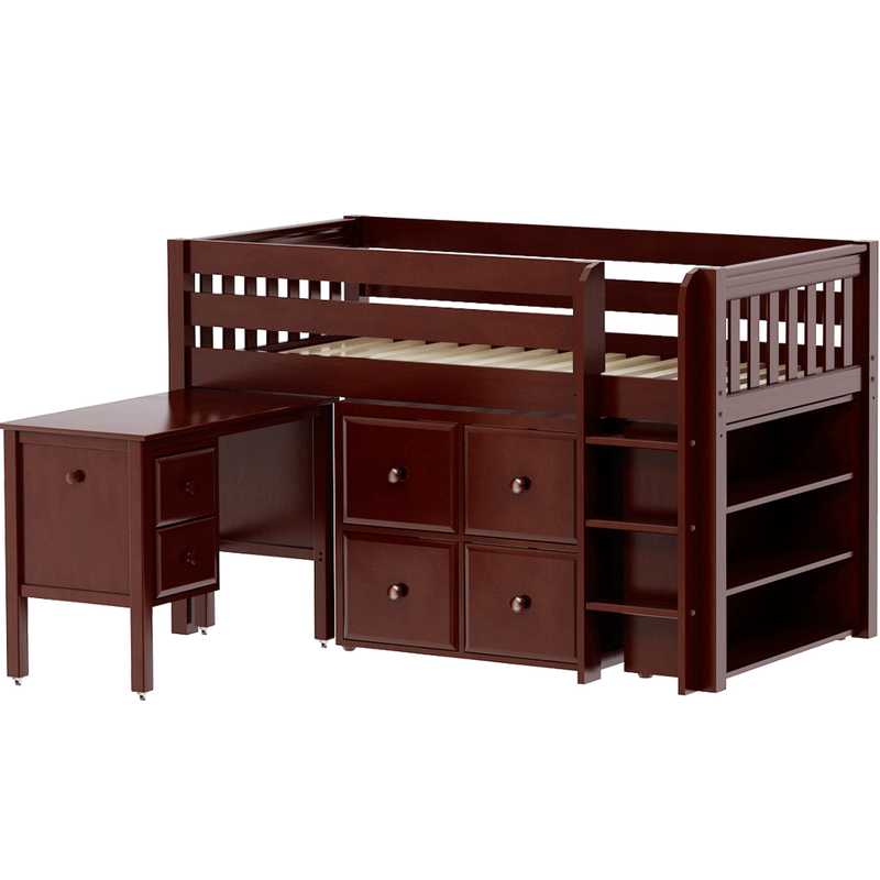 Maxtrix Twin Low Loft Bed with Straight Ladder, Storage + Desk