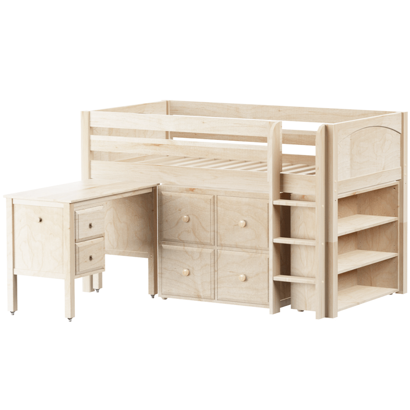 Maxtrix Twin Low Loft Bed with Straight Ladder, Storage + Desk