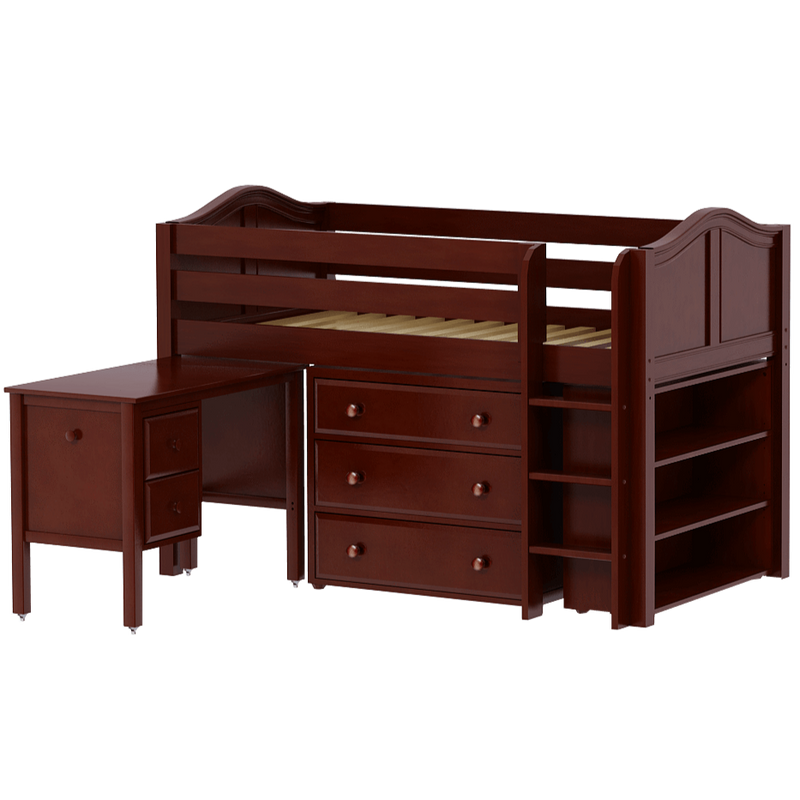 Maxtrix Twin Low Loft Bed with Straight Ladder, Storage + Desk