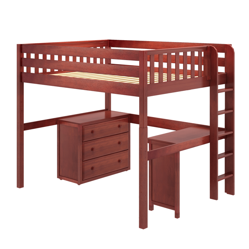 Maxtrix Full High Loft Bed with Desk + Storage